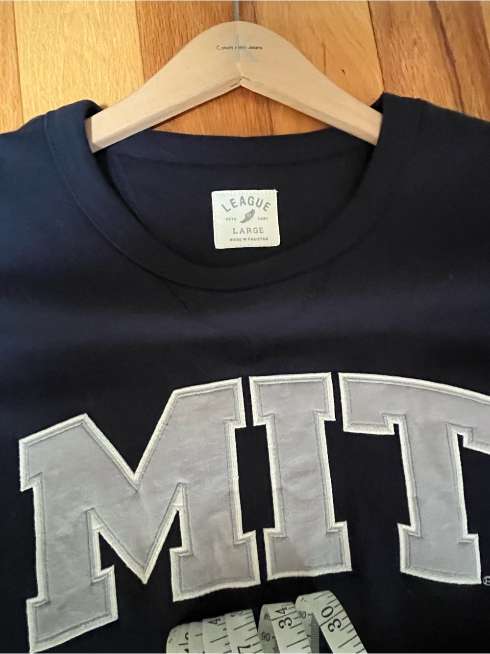 League Navy Crewneck Sweatshirt with White MIT Appliqué - NWOT